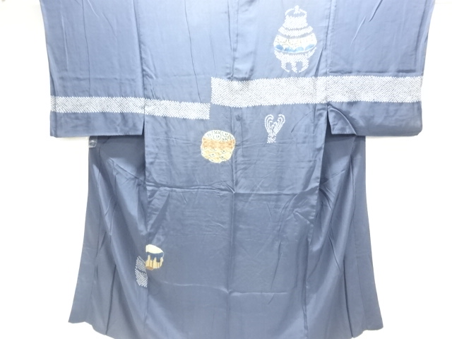 アンティーク　絞り茶道具模様男物長襦袢